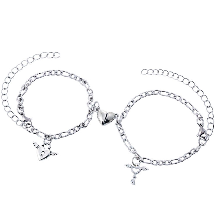 Lock Bracelet and Key Necklace Set for Couples Jewelry - Stainless Steel  Heart Bangle for Men and Women 